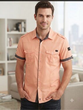 Marc Ecko Cut & Sew Men’s Short-Sleeve Button-Down Shirt - Size L New with Tags